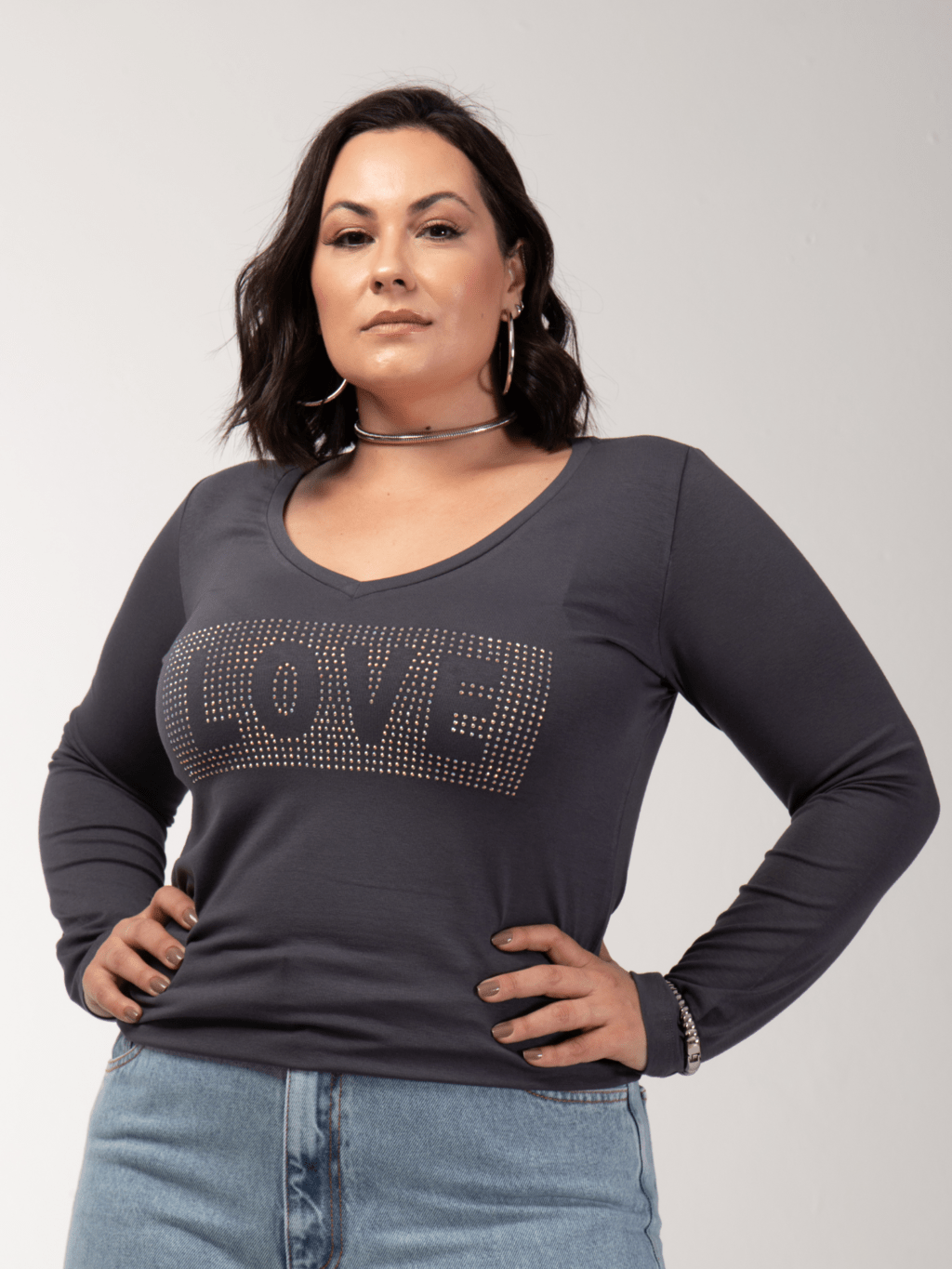 Manga Longa Love Strass - Divina Garota