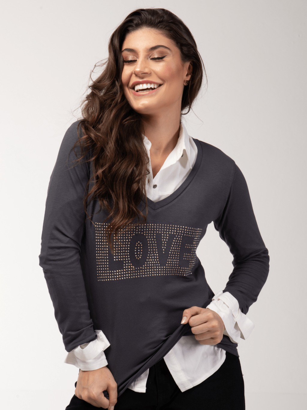 Manga Longa Love Strass - Divina Garota