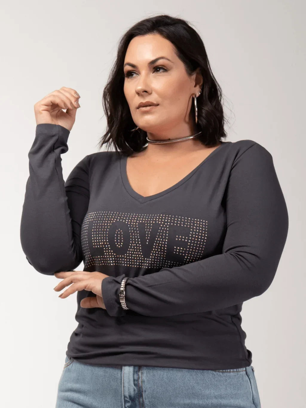 Manga Longa Love Strass - Divina Garota