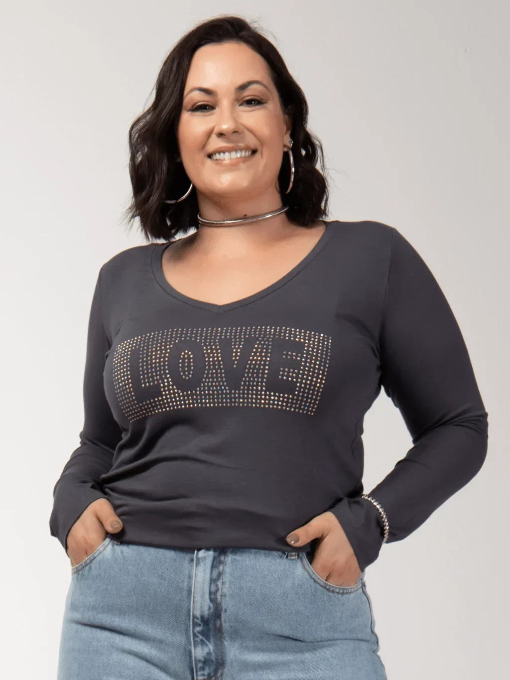 Manga Longa Love Strass - Divina Garota