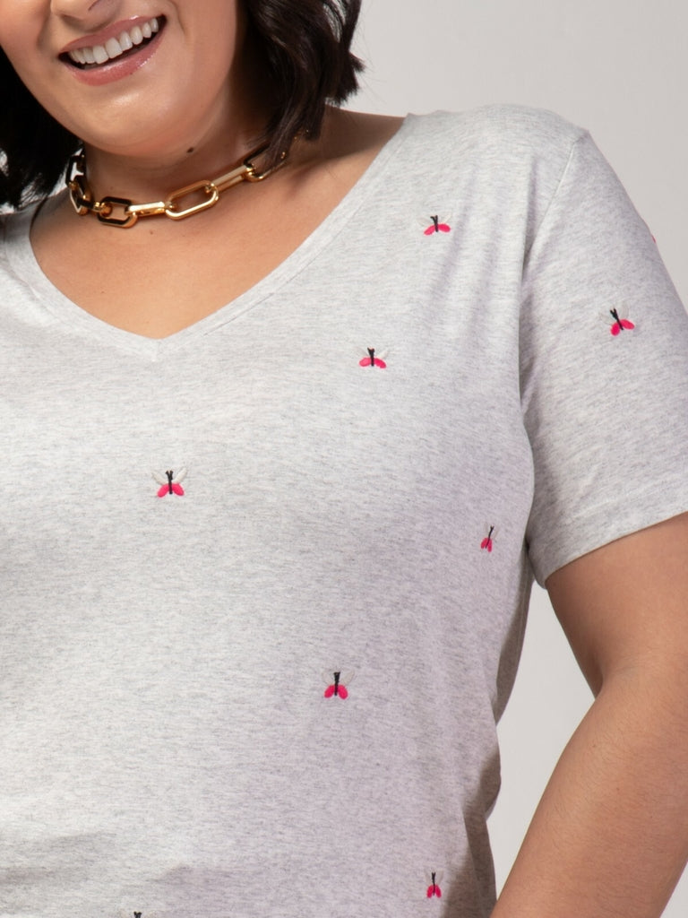 T-shirt Mini Borboletas Bordada