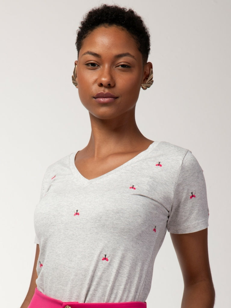 T-shirt Mini Borboletas Bordada