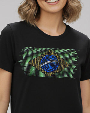 T-Shirt Bandeira Brasil Strass - Divina Garota