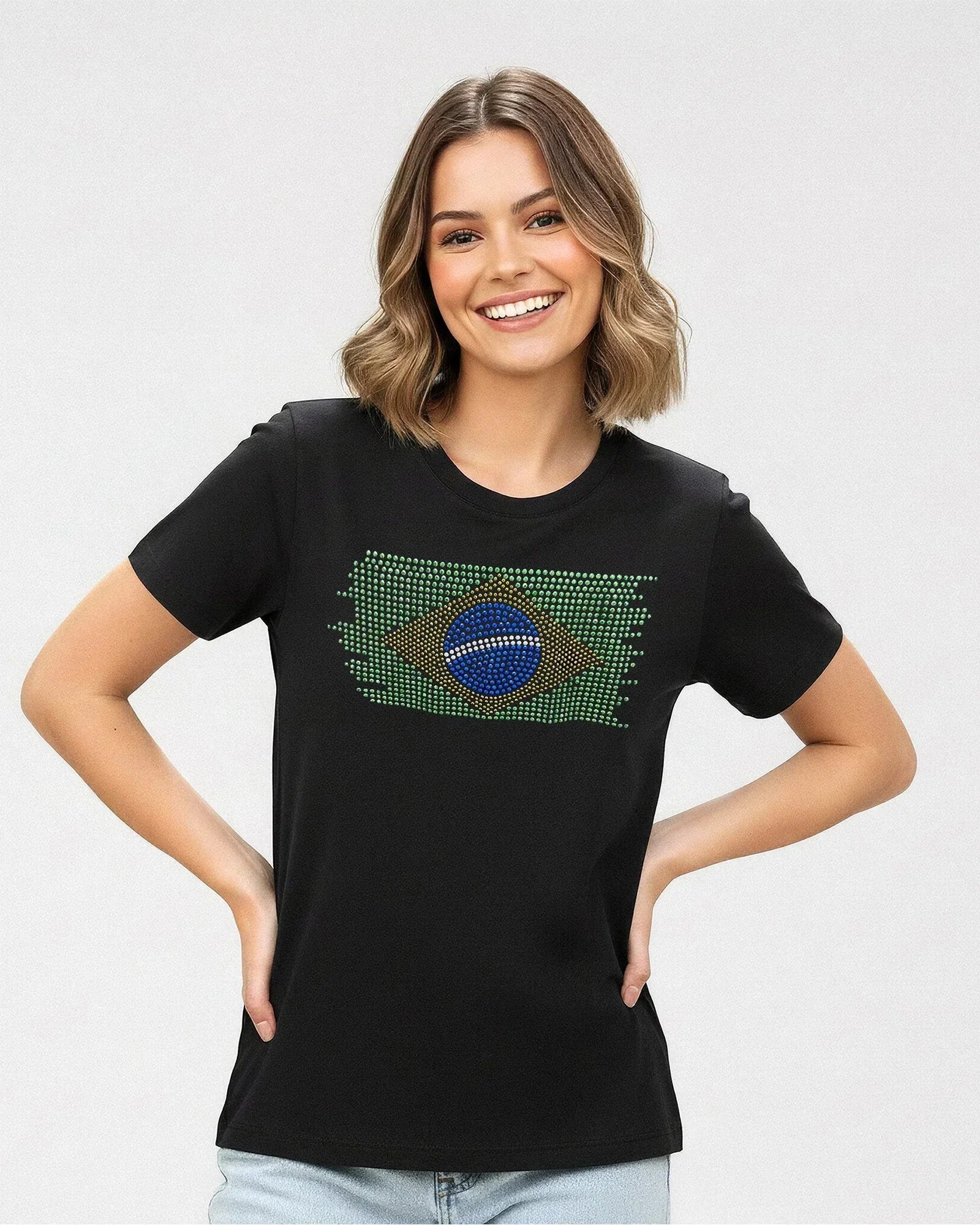 T-Shirt Bandeira Brasil Strass - Divina Garota