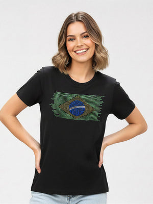 T-Shirt Bandeira Brasil Strass - Divina Garota