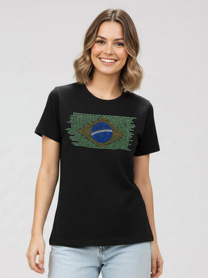 T-Shirt Bandeira Brasil Strass - Divina Garota