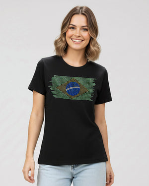 T-Shirt Bandeira Brasil Strass - Divina Garota