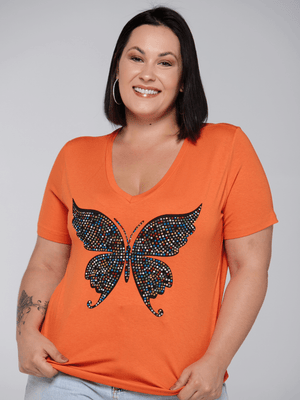 T-shirt Borboleta Strass Colorful - Divina Garota