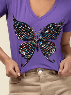 T-shirt Borboleta Strass Colorful - Divina Garota