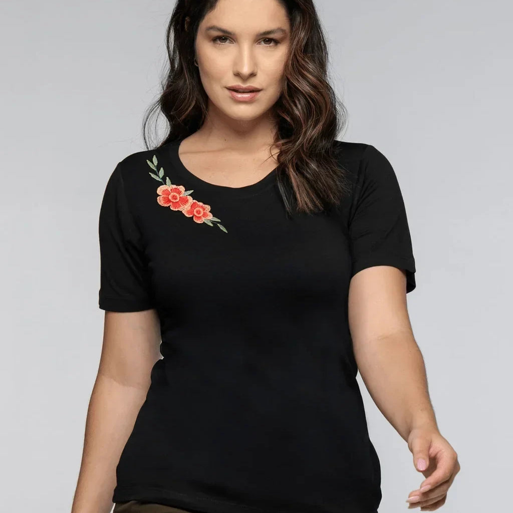 T-shirt Bordada Essência Floral - Divina Garota