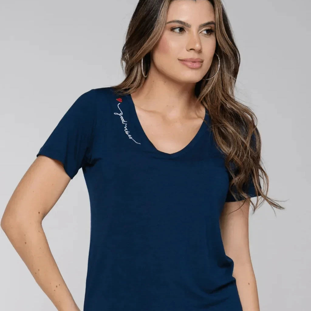 T-shirt Bordada Good Vibes - Divina Garota