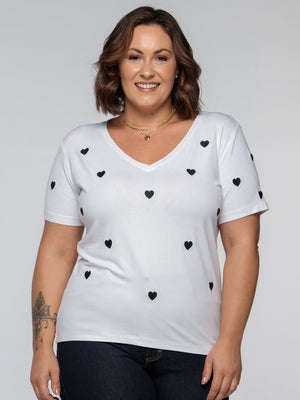 T-Shirt Bordada Heart - Divina Garota