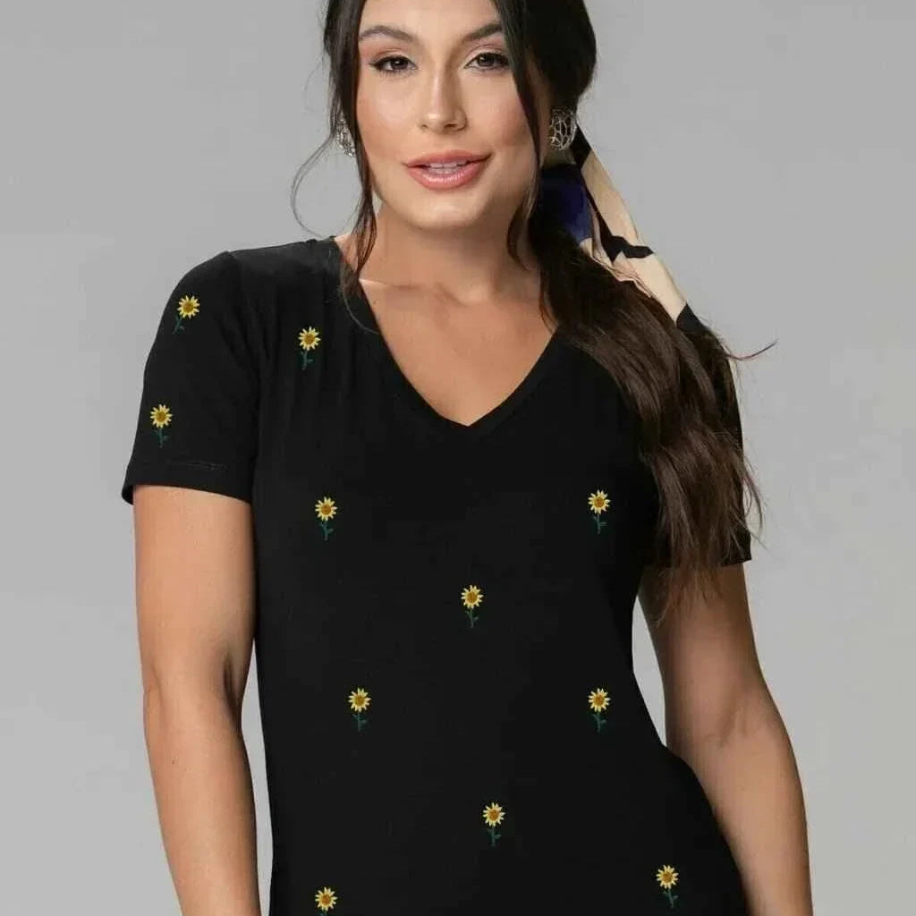 T-shirt Bordada Mini Girassol