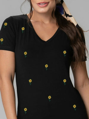 T-shirt Bordada Mini Girassol - Divina Garota