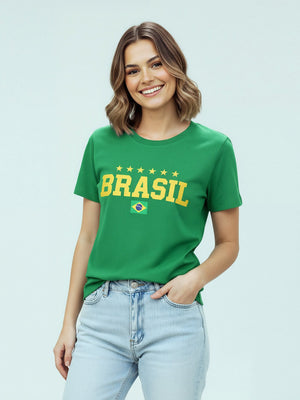 T-shirt Brasil 5 Estrelas - Verde - Divina Garota