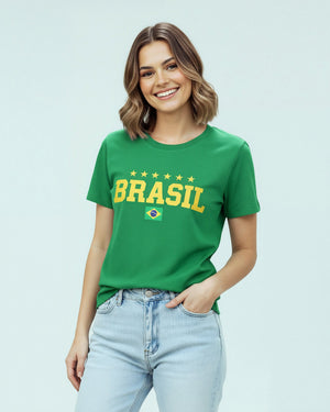 T-shirt Brasil 5 Estrelas - Verde - Divina Garota