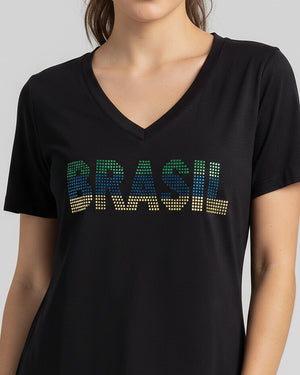 T-Shirt Brasil Strass - Divina Garota