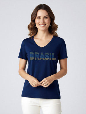 T-Shirt Brasil Strass - Divina Garota