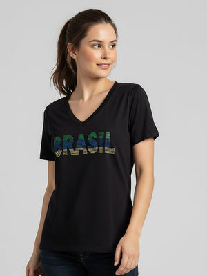 T-Shirt Brasil Strass - Divina Garota