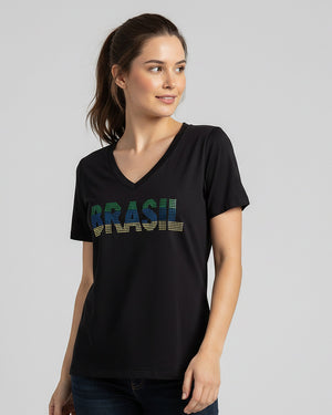 T-Shirt Brasil Strass - Divina Garota