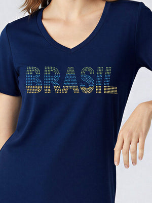 T-Shirt Brasil Strass - Divina Garota