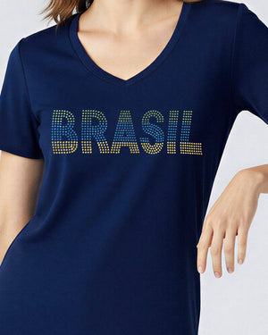 T-Shirt Brasil Strass - Divina Garota