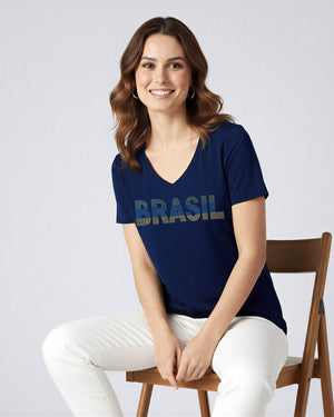 T-Shirt Brasil Strass - Divina Garota