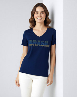 T-Shirt Brasil Strass - Divina Garota