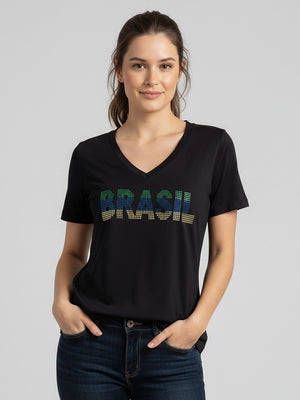 T-Shirt Brasil Strass - Divina Garota