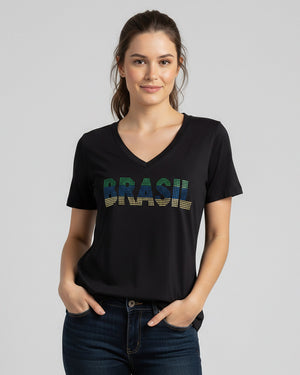T-Shirt Brasil Strass - Divina Garota
