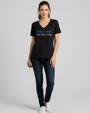 T-Shirt Brasil Strass - Divina Garota