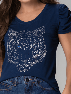T-Shirt Bufante Tigre Strass - Divina Garota