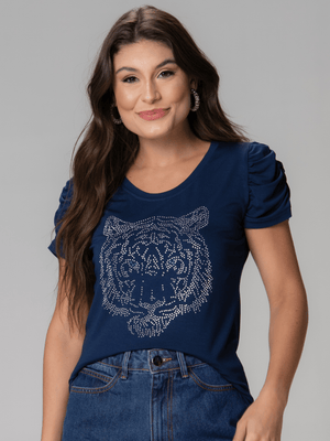 T-Shirt Bufante Tigre Strass - Divina Garota