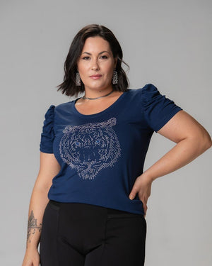 T-Shirt Bufante Tigre Strass - Divina Garota