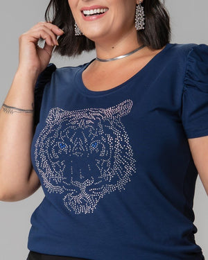 T-Shirt Bufante Tigre Strass - Divina Garota