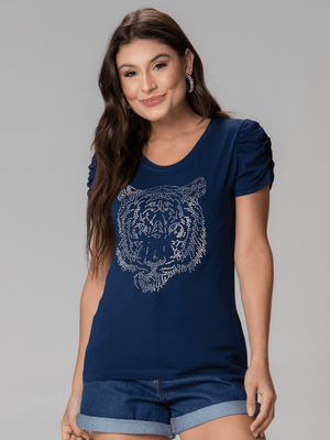 T-Shirt Bufante Tigre Strass - Divina Garota