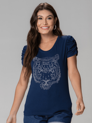 T-Shirt Bufante Tigre Strass - Divina Garota