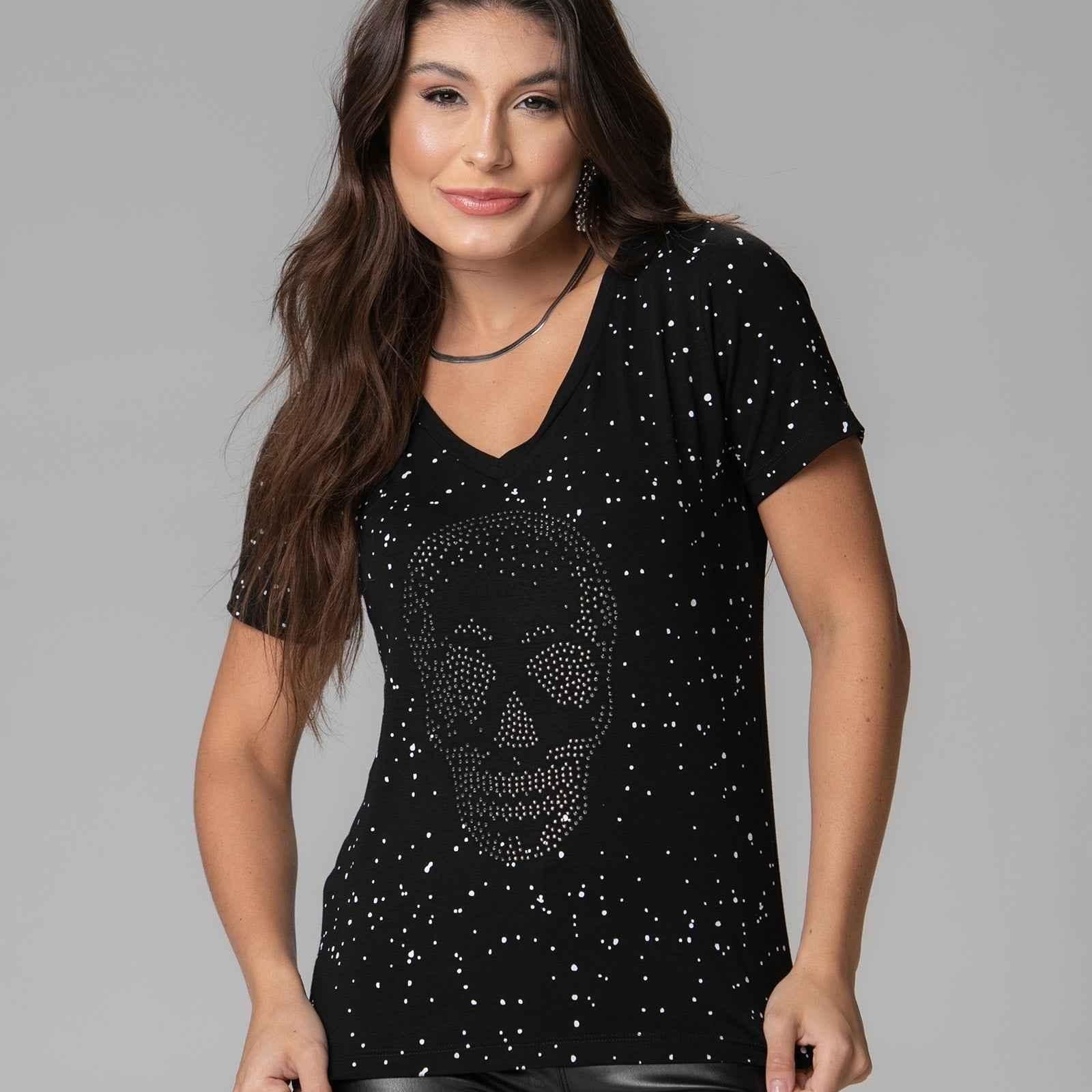 T-Shirt Caveira Poá Strass