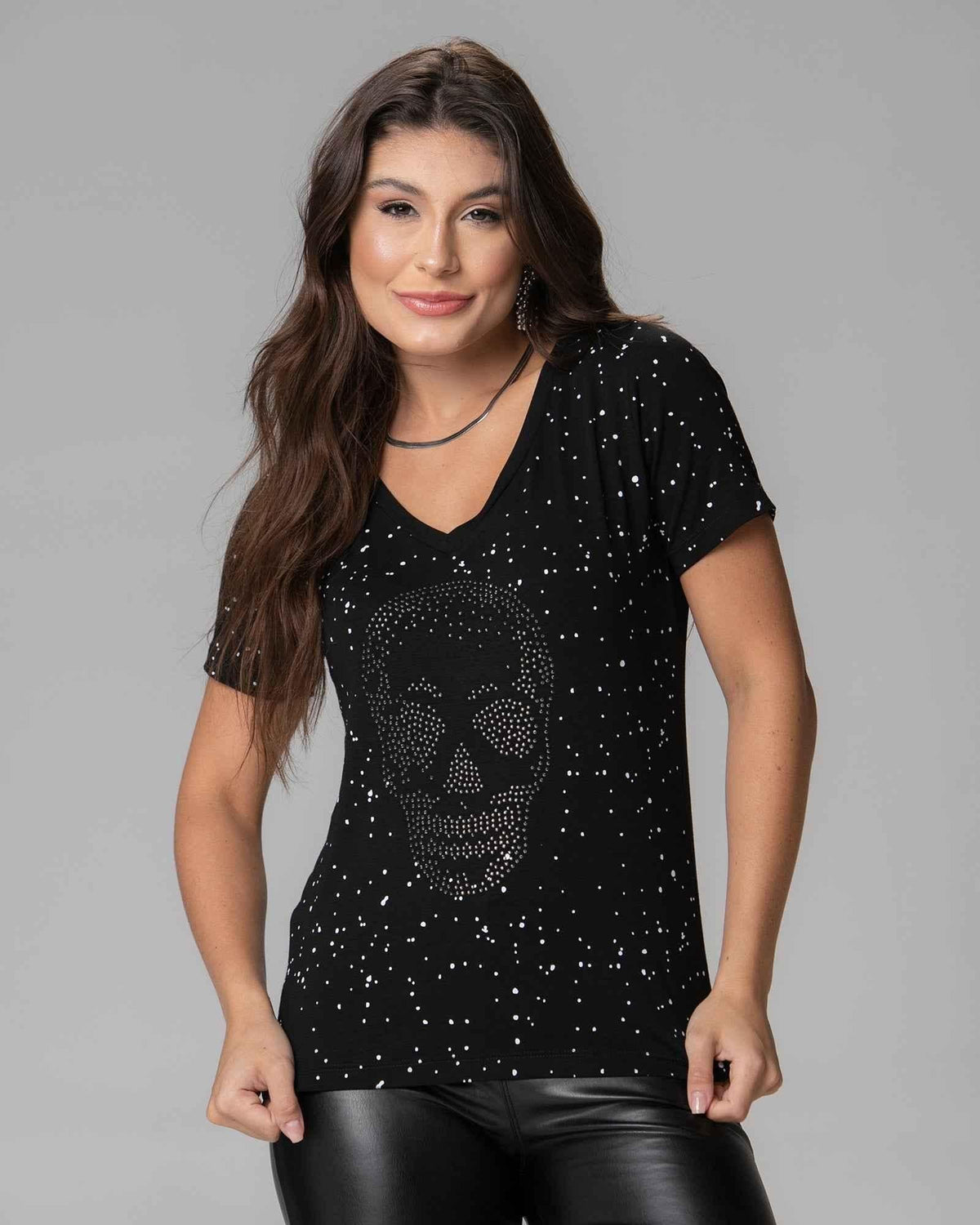 T-Shirt Caveira Poá Strass