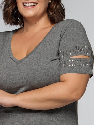 T-shirt Fenda Strass Grafite - Divina Garota