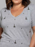 T-shirt Gotas Cristal Bordada Manual Cinza