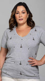 T-shirt Gotas Cristal Bordada Manual Cinza