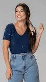 T-shirt Mini Margaridas Bordada - Divina Garota
