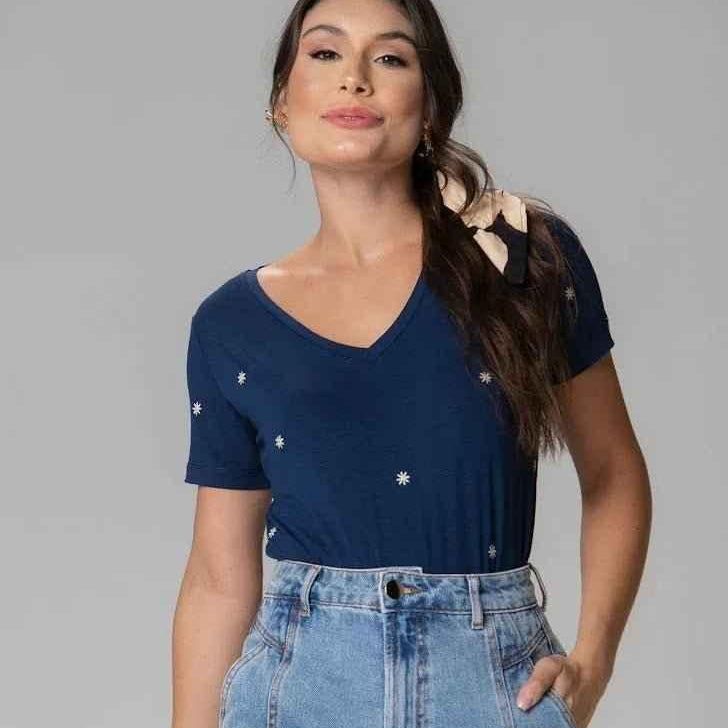 T-shirt Mini Margaridas Bordada