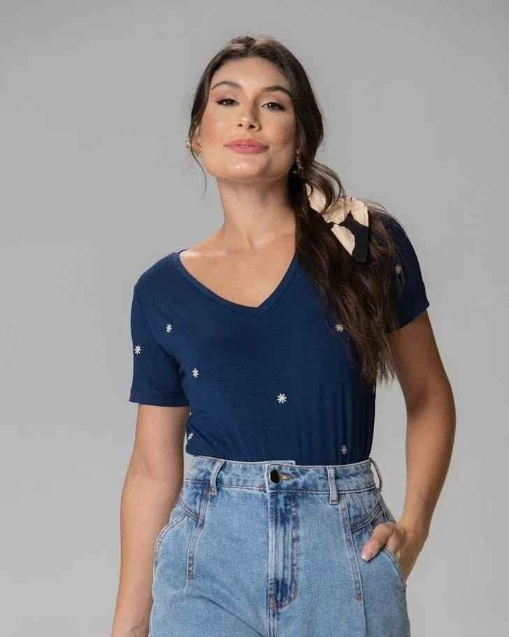 T-shirt Mini Margaridas Bordada