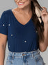 T-shirt Mini Margaridas Bordada - Divina Garota