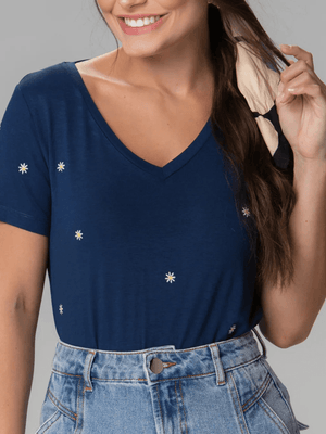 T-shirt Mini Margaridas Bordada - Divina Garota