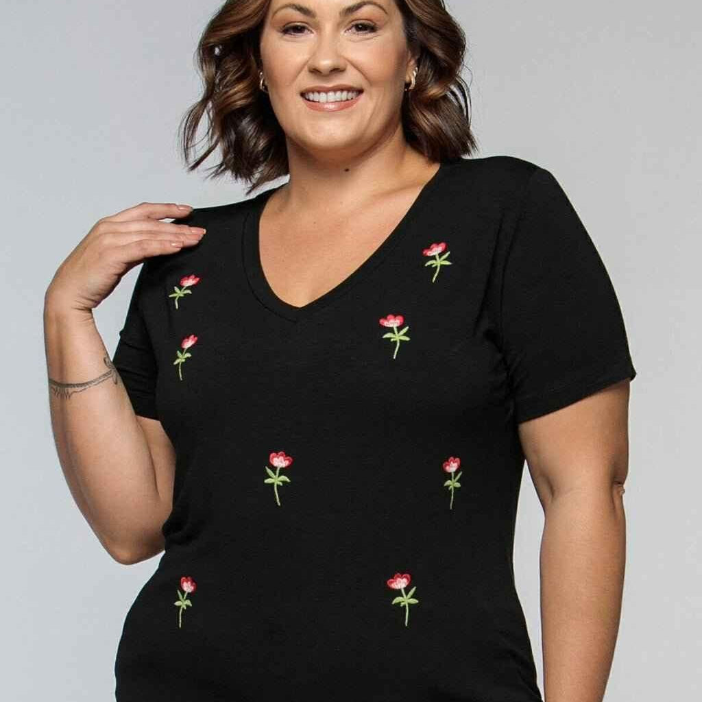 T-shirt Mini Tulipas Bordada