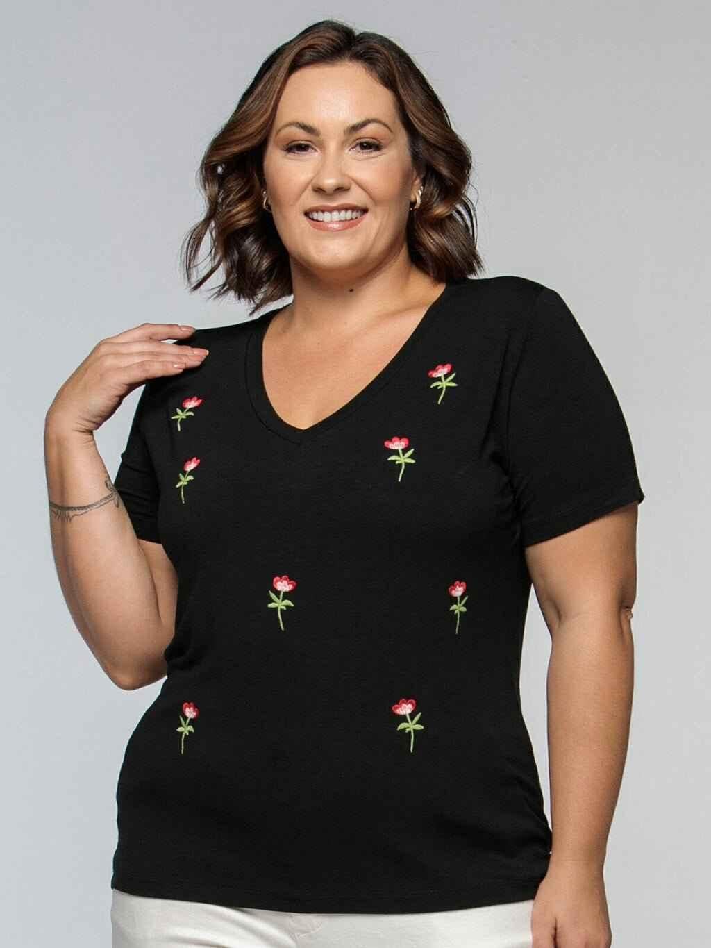 T-shirt Mini Tulipas Bordada