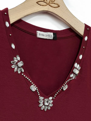 T-shirt Safira Bordada Bordô - Divina Garota